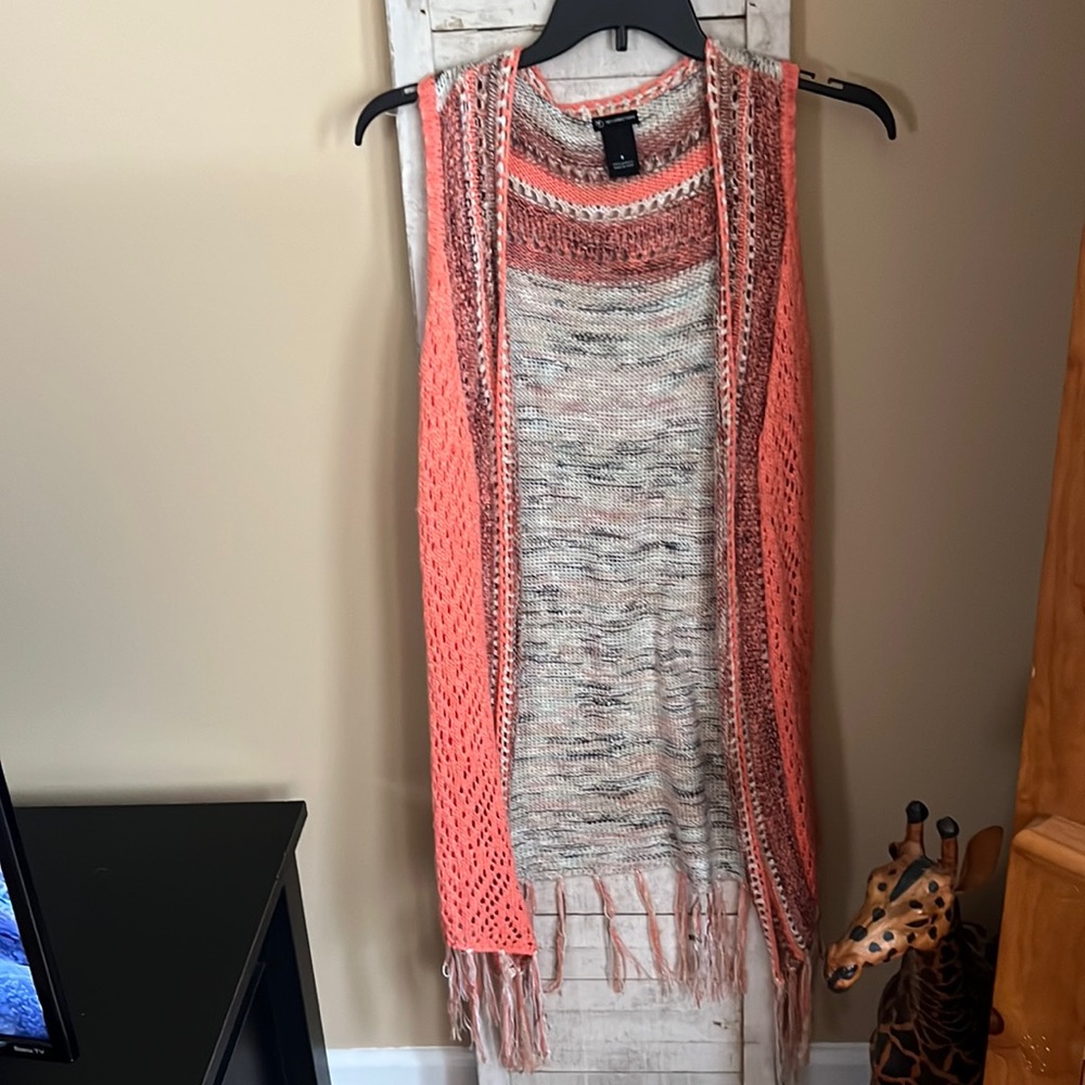 New Directions Multicolor Long Fringe Vest Type Sweater